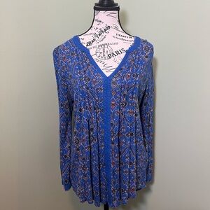 Lucky Brand Blue Geometric Blouse